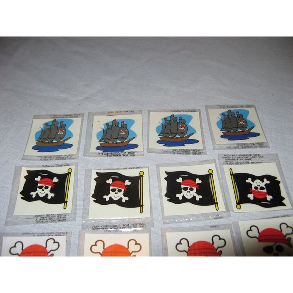Lot Of 16 Pirate Buccaneer Temporary Tattoos Ships Skull & Crossbones - Picture 2 of 4